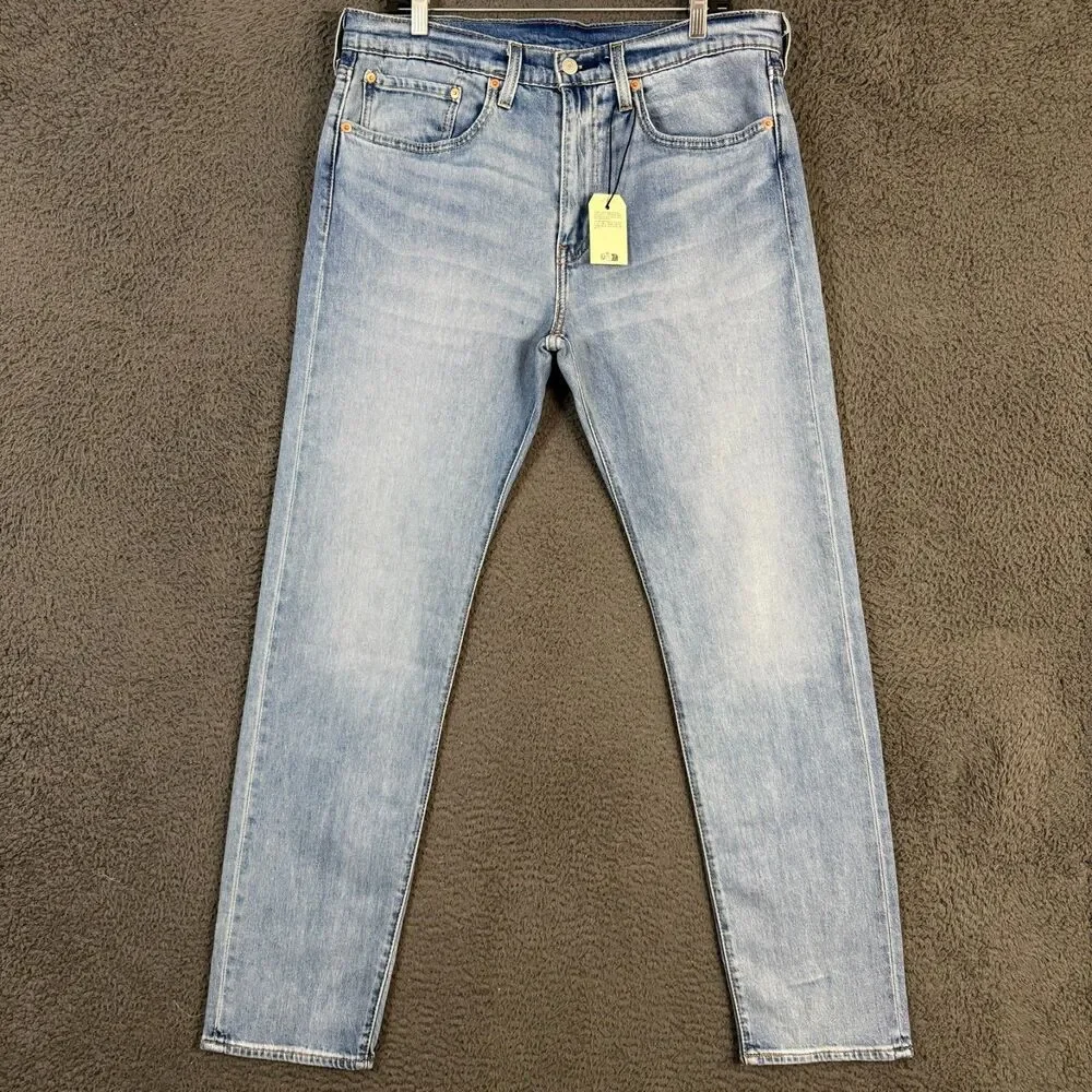 Levis Jeans Mens 34x34 Blue 502 Slim Tapered Fit Light Wash Premium Denim NWT